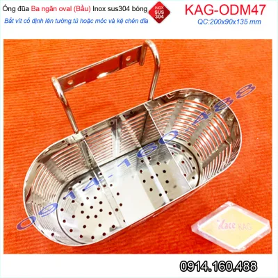 Ống đũa 3 ngăn oval KAG-ODM47 , kệ đũa 3 ngăn nhà bếp inox bóng dập khuôn SUS304 sáng bóng thiết kế đẹp siêu bền sử dụng tốt