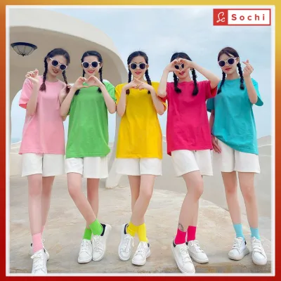 Áo thun trơn nhiều màu, Áo đồng phục đi biển đi chơi team building áo sắc màu hội nhóm DPSM01
