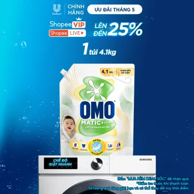Nước Giặt OMO Matic Cho Quần Áo Bé Yêu 4,1kg/túi