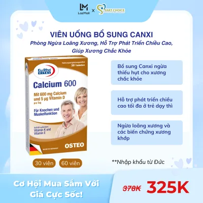 Calcium Supplement Pills, Vitamin D, K Eurho Vital Calcium 600 Box of 30 Pills/ Box of 60 Pills - Prevents Osteoporosis, Supports Height Development, Helps Strong Bones