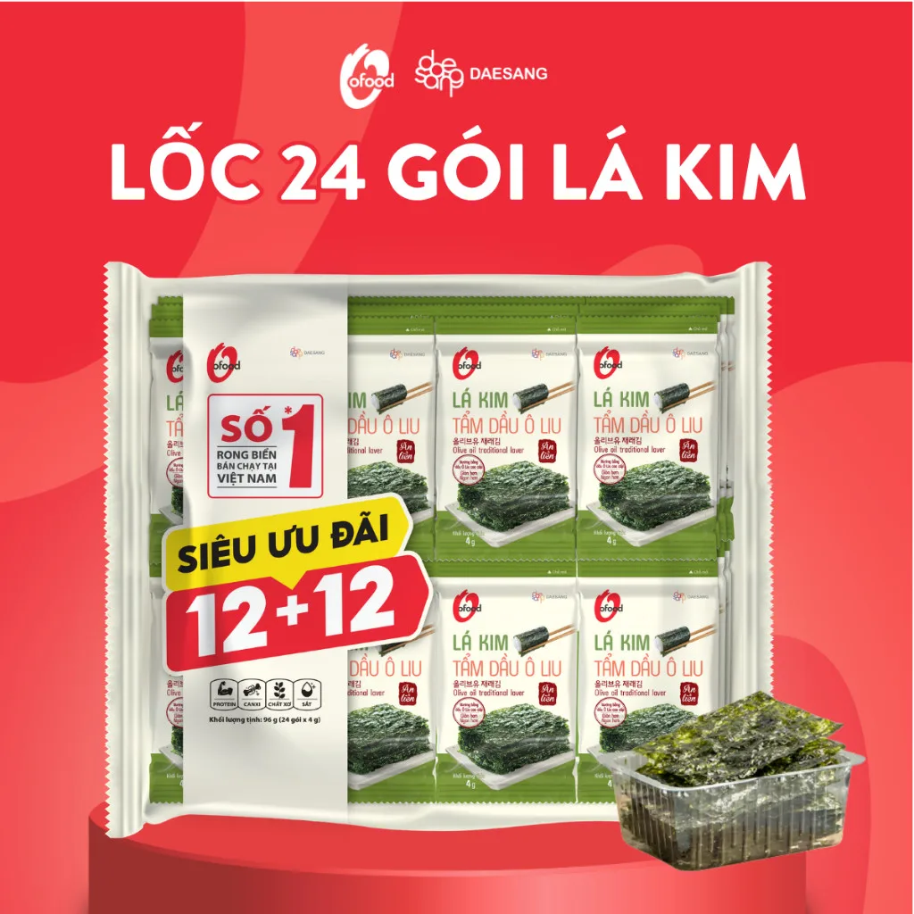 [PHIÊN BẢN 24 GÓI] Rong Biển Lá Kim O’Food Ô Liu 4G – Combo 12+12 – Ăn Liền Healthy