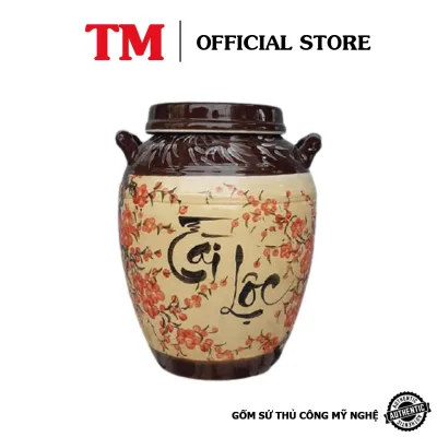 Hũ sành sứ đựng gạo, chứa thực phẩm khô Xưởng Gốm TM Bát Tràng mẫu tráng men 15-25KG