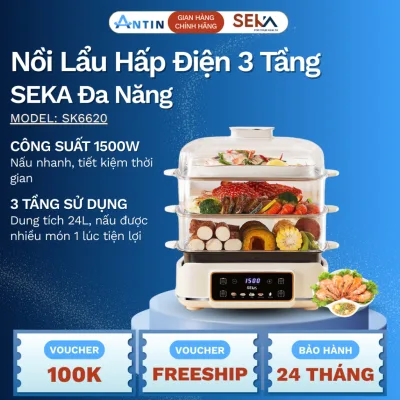 Nồi Hấp Điện Kèm Lẩu SEKA SK6620 3 Tầng Đa Năng, Nồi Hấp Điện Đa Năng Dung Tích Lớn Bảo Hành 12 Tháng - Bếp An Tín