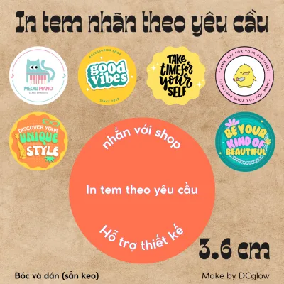 Set 105 tem tròn cỡ 3.6cm, In tem nhãn theo yêu cầu, dán ly trà sữa, tem thank you, tem cảm ơn hỗ trợ thiết kế