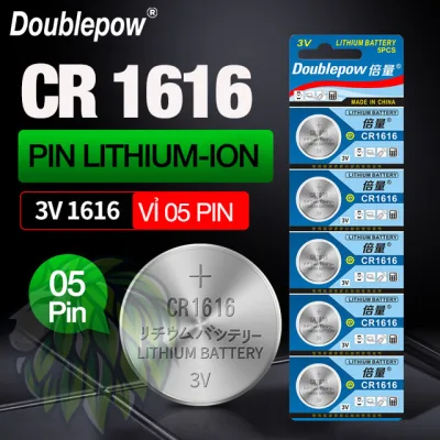 Cr1616 3V Button Battery (5Pin Blister Pack) High Capacity Doublepow - 1616 Button Battery for Digital Watches, Car Keys, Tire Pressure Sensor Valves, Laser Pens, Fitness Equipment and Medical Devices