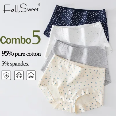 FallSweet Combo 5 Boxer Nữ Bông, Thiết Kế Eo Cao, Phong Cách Thoải Mái, Hợp Size Plus