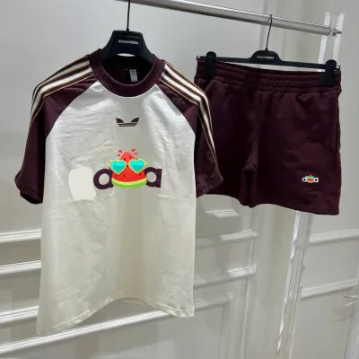 Đồ bộ quần áo nam mùa hè PB cotton in nổi phồng chữ logo ngực phối thêu sọc viền tay raglan boy phố B296