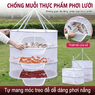 Anti-Mosquito Food Drying Net, Wind-Proof Hook, Multi-Layered, Easy to Dry Vegetables, Chili, and Meat. Good Anti-Mosquito Netting for Food Drying, Protects Food from Mosquitoes and Dirt.