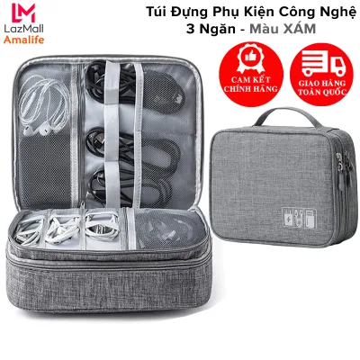 Túi Đựng Phụ Kiện Điện Thoại 2 Ngăn Lớn Cải Tiến Nhiều Ngăn Chống Nước, Chống Sốc – Túi Đựng Phụ Kiện Máy Tính Bảng Máy Ảnh Loa Sạc Sự Phòng Cáp Củ Sạc Điện Thoại Chính Hãng Amalife