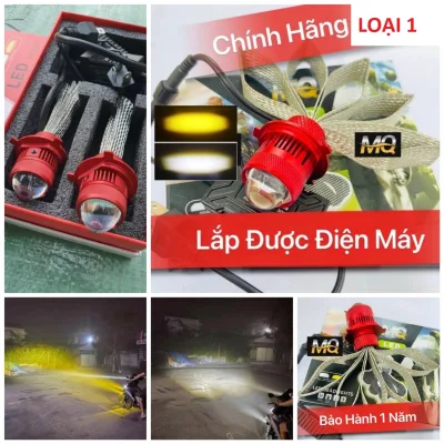 Đèn pha bi cầu led đuôi công lắp xe máy ô tô 2 màu cắm trực tiếp như zin không cần đổi điện, phụ kiện đồ chơi xe máy