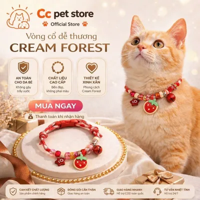 Vòng cổ mèo dễ thương phong cách Cream Forest – vòng cổ chuông cho thú cưng, phụ kiện trang trí cho mèo chó nhỏ, có thể