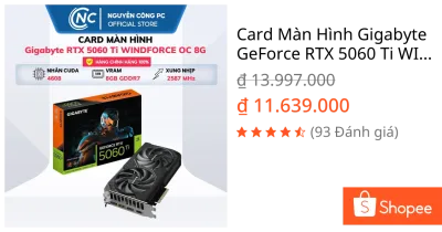 Card Màn Hình Gigabyte GeForce RTX 5060 Ti WINDFORCE OC 8G - BH 36 tháng