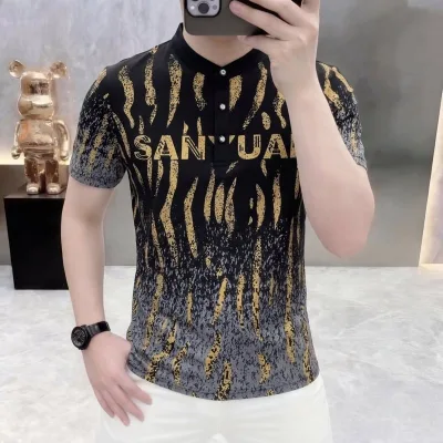 Lưới nam có cổ đứng ngắn tay mùa hè, tay ngắn hợp thời trang