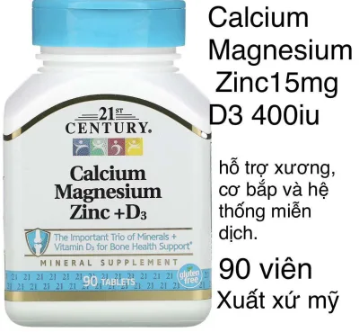 Viên Calcium, Magnesium, Zinc, D3 21st Century hỗ trợ xương, cơ bắp, hệ thống miễn dịch Bổ sung khoáng chất vitamin