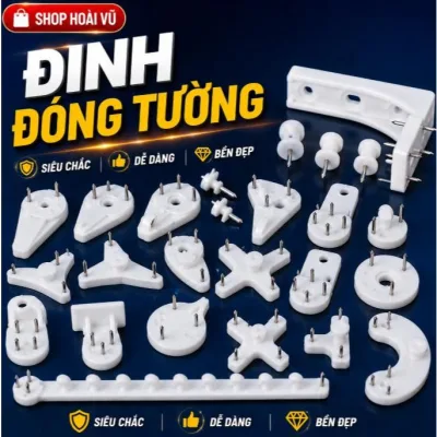 10 CÁI--Đinh Ghim Tường 3 Chân 4 Chân Móc Treo Tranh Ảnh, Đồng Hồ Đóng Tường Không Cần Khoan--10 CÁI