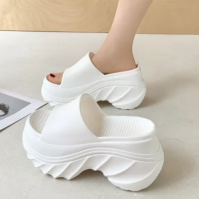 Dép nữ độn đế cao 9cm quai ngang nâng chiều cao 9 phân chất EVA xịn không mùi không lún Saki