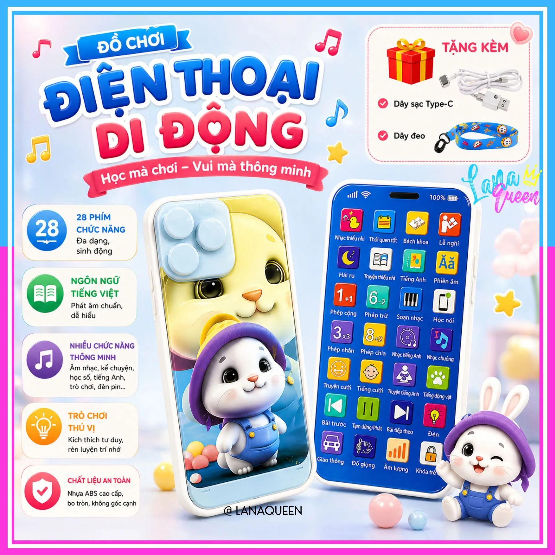 Điện Thoại Đồ Chơi Trẻ Em Thông Minh Tiếng Việt 28 Phím Bài Hát Thiếu Nhi Nhạc Ru Ngủ Đèn Led - Đồ Chơi Giáo Dục Sớm