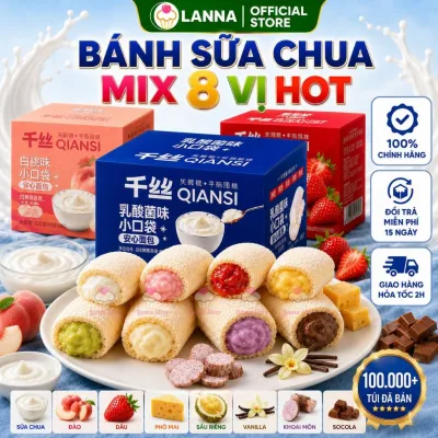 Bánh Sữa Chua Đài Loan Mix 8 Vị Bánh Mì Túi Nhỏ Kem Vani Dâu Đào Phô Mai Sầu Riêng~42 Cái