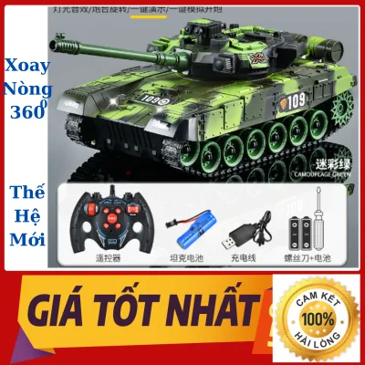 Xe Tăng Điều Khiển Từ Xa Chạy Bánh Xích, Nòng Xoay 360 Độ, Giật Khi Bắn, Sử Dụng Pin Sạc