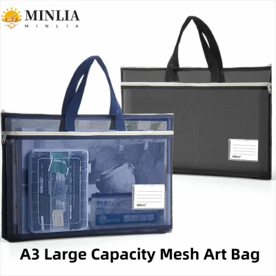 Album vẽ phác thảo MINLIA 8k, Túi nghệ thuật lưới A3 dung tích lớn bằng Nylon, Túi xách có khóa kéo bền cầm tay Túi giấy thử nghiệm a4 đa chức năng Thanh thiếu niên