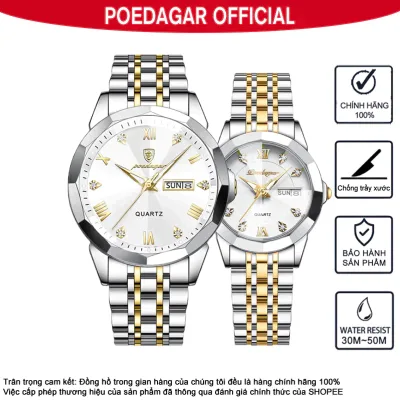 Đồng hồ cặp đôi Chính hãng POEDAGAR Đồng hồ nữ Đồng hồ cặp đôi Đồng hồ nam sang trọng Dây đeo bằng thép không gỉ Đồng hồ kim loại Quà tặng nam Quà tặng đám cưới Lịch chống nước phát sáng Đồng hồ kinh doanh