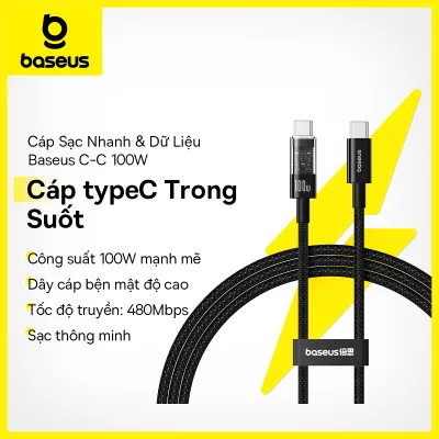 Baseus Charging Cable Usb-C to Usb-C Pd 100W Fast Charging Data Cable Transparent Design
