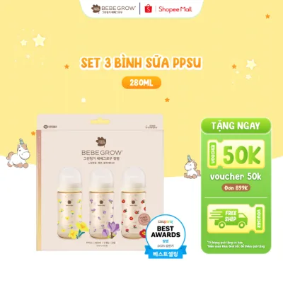 Bình PPSU Greenfinger Bebegrow cho bé nhựa PPSU an toàn, chịu nhiệt tốt 280ml, nhập khẩu, bình sữa