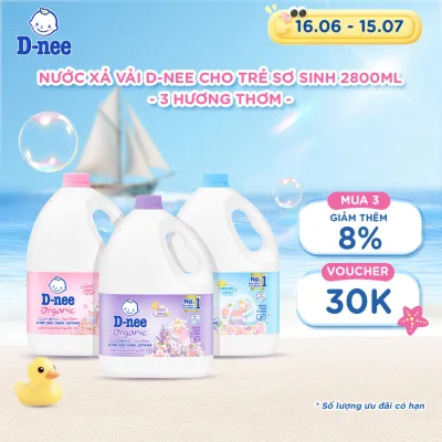 Nước xả vải D-nee cho trẻ sơ sinh, thơm lâu, giúp quần áo mềm mại phù hợp cho làn da nhạy cảm -Can 2800ml- 3 Hương thơm