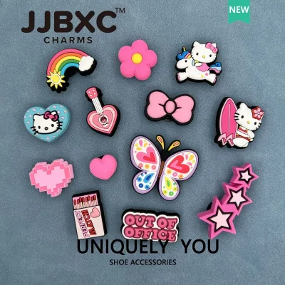 JJBXC Charm phụ kiện dép - JJBXC Charm Phụ Kiện Giày Lỗ - Màu Hồng Dễ Thương, Trang Sức Hello Kitty - Khóa Trang Trí - Tặng Kèm Sticker Dép Sticker Dép