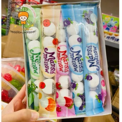 Hộp 30 Kẹo Bông Dẻo Marshmallow Bánh Bao Nhân Chảy Vị Trái Cây Thái Lan, Kẹo Maráhmallow nhân siro