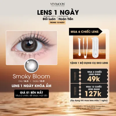 01 Chiếc Kính áp tròng VIVIMOON lens khóa ẩm 1 ngày màu xám khói pha nâu lạnh Smoky Bloom (1 bên mắt, x2 để đặt 1 đôi)