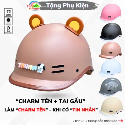 Mũ Bảo Hiểm Cá Heo Phong Cách Màu Nâu Sang Trọng – Được Tặng Charm Tên & Tai gấᴜ Xinh Xắn