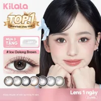 Kính áp tròng Kilala lens 1 ngày màu xám DIA 14.0mm 14.2mm 14.5mm và màu xám Ice Oolong Brown,Ice Peach Grey,Honey Choco,Felinae Grey, Cold water Black lens cận 1 ngày có độ (0-7) 2 chiếc