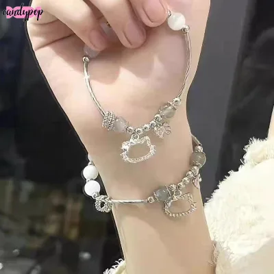 🍭Candy🍭Sanrio Hello Kitty Y2K Vòng Tay Thắt Nơ Anime Kawaii Giai Điệu Của Tôi Bạc Ánh Trăng Đá Nữ Cô Gái Trang Sức Phụ Kiện Quà Tặng