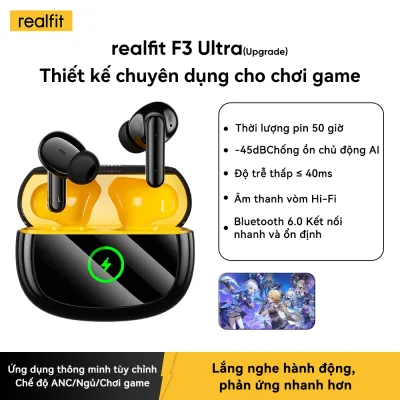 Tai nghe Bluetooth Realfit F3 Ultra ANC, Bass lớn, Điều khiển ứng dụng, Thời gian chơi dài Bluetooth 60,50H, Độ trễ thấp UItra-Low