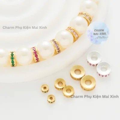 1 CẶP Chặn Tròn Đính Đá Sắc Màu - 4 Size - Charm Phụ Kiện xâu Vòng Tay Chuỗi Hạt Phong Thuỷ Trang Sức Nam Nữ