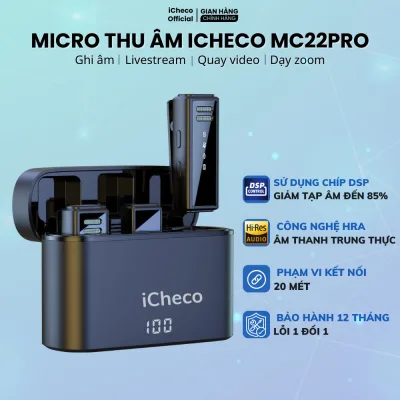 Micro thu âm mic không dây điện thoại cài áo khử nhiễu chống ồn nhỏ gọn ICHECO MC22PRO