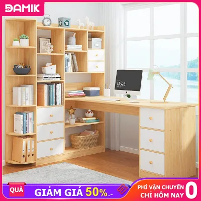 Damim-computer desk office desk with bookshelf study desk with drawer