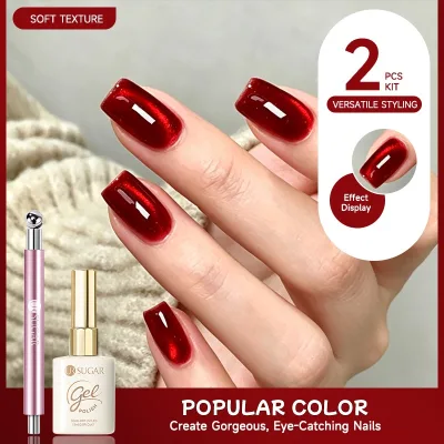 UR SUGAR 2 Cái / bộ Mắt Mèo Gel Từ Tính Sơn Móng Tay Với Móng Tay Nam Châm Dính Bộ Dụng Cụ Sơn Gel Đỏ Cho Mèo Móng Tay Từ Tính Nghệ Thuật Làm Móng Tay
