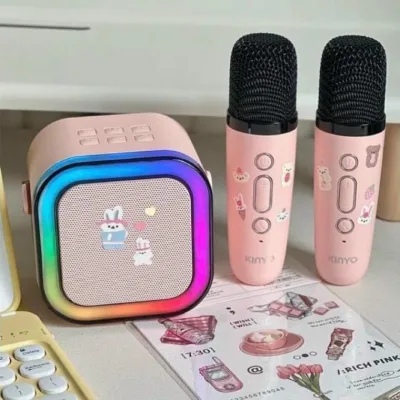 Loa Bluetooth Karaoke Mini K12 Kèm 2 micro không dây Hát Karaoke Tại Nhà, Hỗ Trợ Điều Chính Giọng Hát, Dễ Sử Dụng, Tiện Lợi Mang Theo Mọi Lúc Mọi Nơi