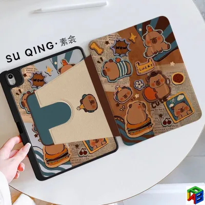 Ốp lưng iPad xoay 360 độ cho 2026 Air8 M4 / 11th A16 / 2024 Pro11 air6 / 5 / 4 10.9 10th 2022 gen7 / 8 / 9 10.2 inch Mini6 / 7 Pro 12.9 / Air 13 Vỏ bảo vệ Kapibala dễ thương có khe cắm bút