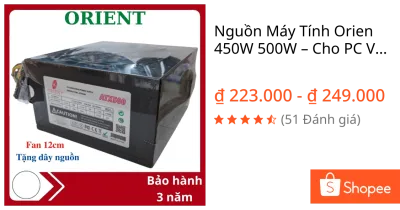 Nguồn Máy Tính Orien 450W 500W – Cho PC Văn Phòng, Gaming Nhẹ, Hoạt Động Ổn Định,Chính Hãng Bảo Hành 3 Năm