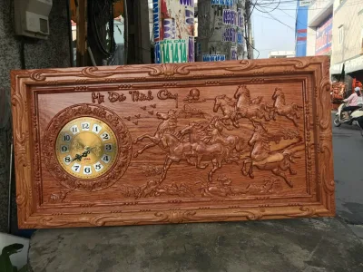 Tranh gỗ trang trí - Tranh đồng hồ gỗ Hương chạm khắc chữ thư pháp - kích thước 41x81cm, nhiều mẫu