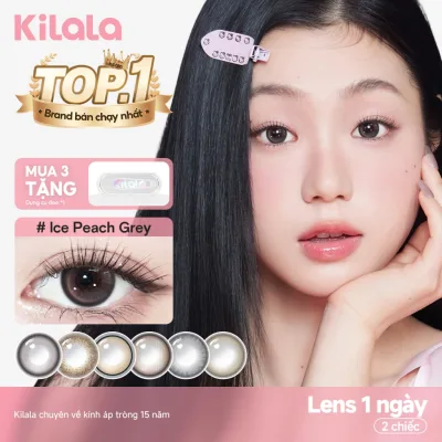 Kính áp tròng Kilala lens 1 ngày màu xám DIA 14.0mm 14.2mm 14.5mm Ice Peach Grey,Chestnut Milk Brown,Amber Rose,Starry Blue và màu xám lens cận có độ (0-7) 2 chiếc