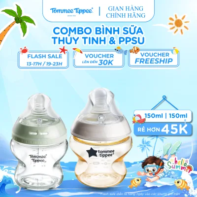 Combo Tommee Tippee Ppsu & Glass Super Soft Natural Baby Bottle 150ml, Bottle Nipple 0-3 Months