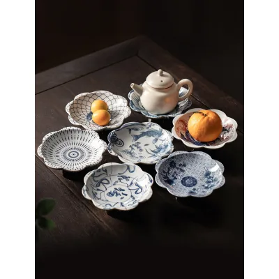 khay đựng bánh kẹo tết khay đựng mứt tết Khay giải khát gốm sứ kiểu Trung Quốc khay trái cây chân cao phòng trà bánh ngọt thiền khay hạt khay đồ ăn vặt gia dụng cổ điển