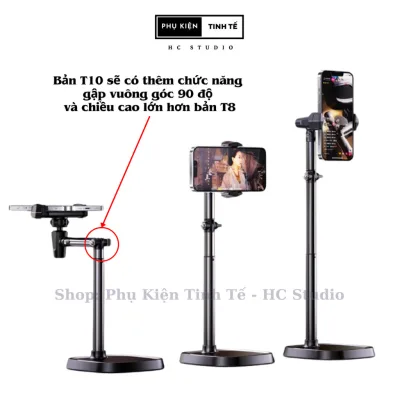 Giá đỡ điện thoại T10 chân để kẹp điện thoại quay video livestream nâng hạ chiều cao thân nhôm Phụ Kiện Tinh Tế