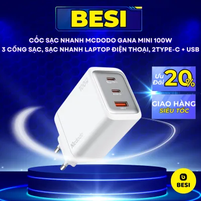 Mcdodo Gana Mini 100W Fast Charger | 3 Charging Ports, Fast Charging for Laptops and Phones, 2Type-C + USB