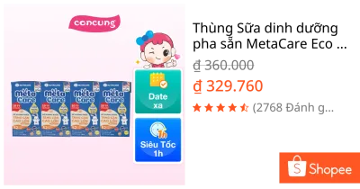 Thùng Sữa dinh dưỡng pha sẵn MetaCare Eco 110ml, Lốc 4 hộp (Từ 1 tuổi)