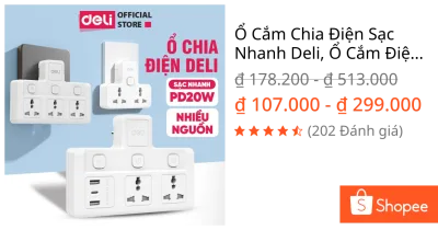 Ổ Cắm Chia Điện Sạc Nhanh Deli, Ổ Cắm Điện Chữ T Công Suất 2500W Tích Hợp Cổng USB & TypeC PD20W Đa Dạng